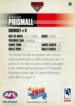 2010 Select AFL Champions #62 Brent Prismall Back